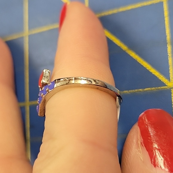 Patriotic Red White & Blue Flag Silver Tone Ring 7.5 - Picture 2 of 2